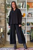 Body Stretch Cotton Ruffle Layer Shirt Black
